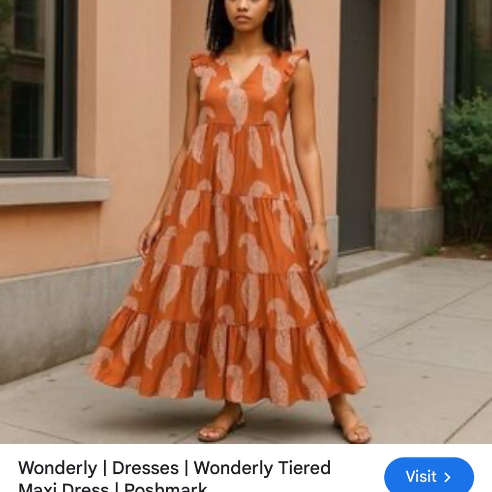 Wonderly Tiered Maxi Dress in Orange and Cream